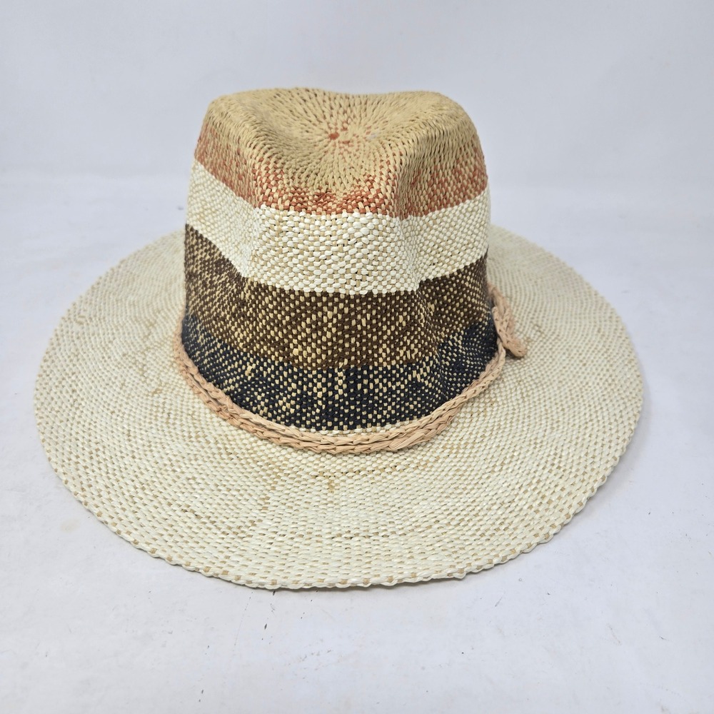 Scala Collezione Toyo Straw Sun Hat Striped Wide Brim Fedora One Size 57cm